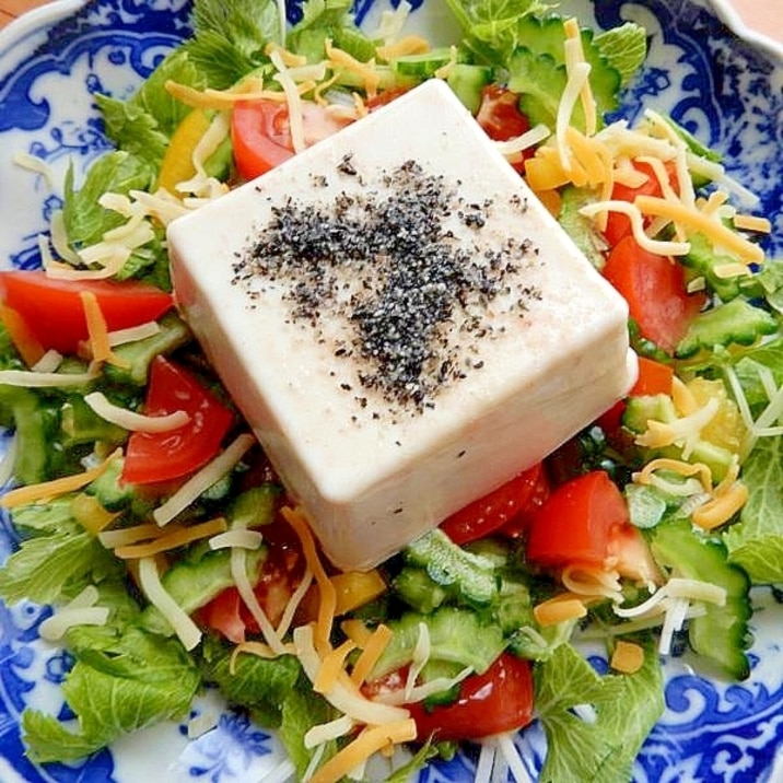 ヘルシー6分!?野菜やチーズと❤ゴマ塩の冷や奴♪